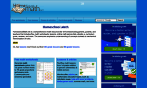 Homeschoolmath.net: Homeschool Math  free math worksheets, lessons, e